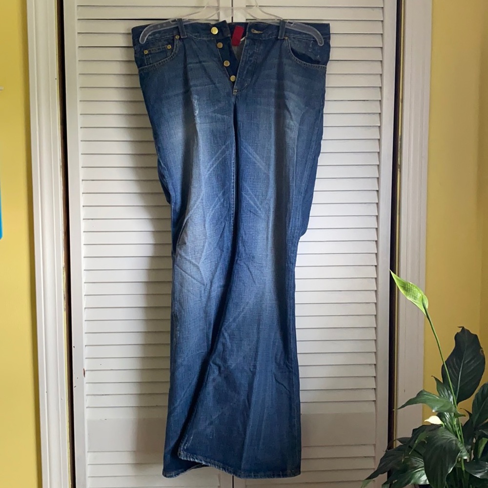 H&M Divided distressed bell bottom jeans